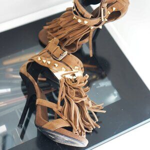 Giuseppe Zanotti Brown Studded Fringe Heels